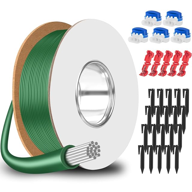GROFIS Begrenzungskabelsatz mit 100 m Kabel, Bodenhaken und wasserdichten Verbindern