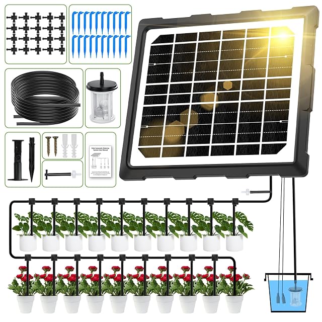 Solarbetriebene Tropfbewässerung mit Panel, Pumpe und Zeitschaltung