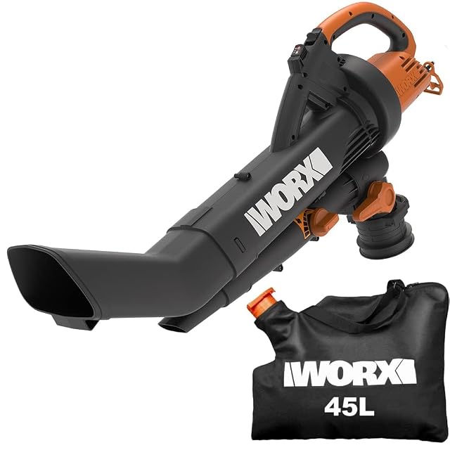 WORX WG505E Trivac netzbetriebener Laubbläser, -sauger und -mulcher mit Sack mit 45 Litern