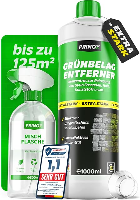 Ein Liter Konzentrat zum Entfernen von Grünbelag auf Stein und Pflaster
