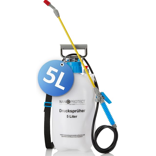Fünf-Liter-Drucksprüher mit Schultergurt und langem Schlauch